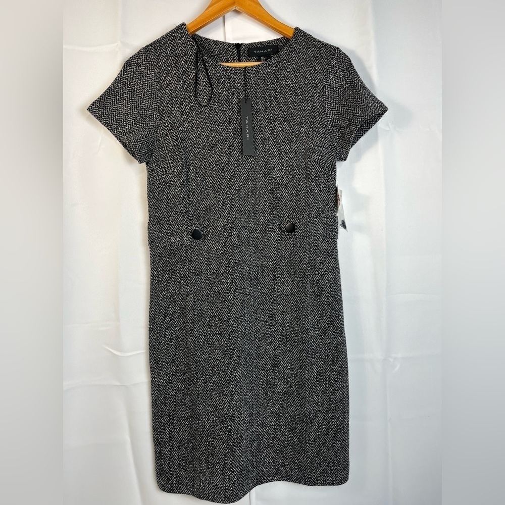 Tahari Womens Tweed Gray dress short sleeves Carrier Office Casual Size S NWT